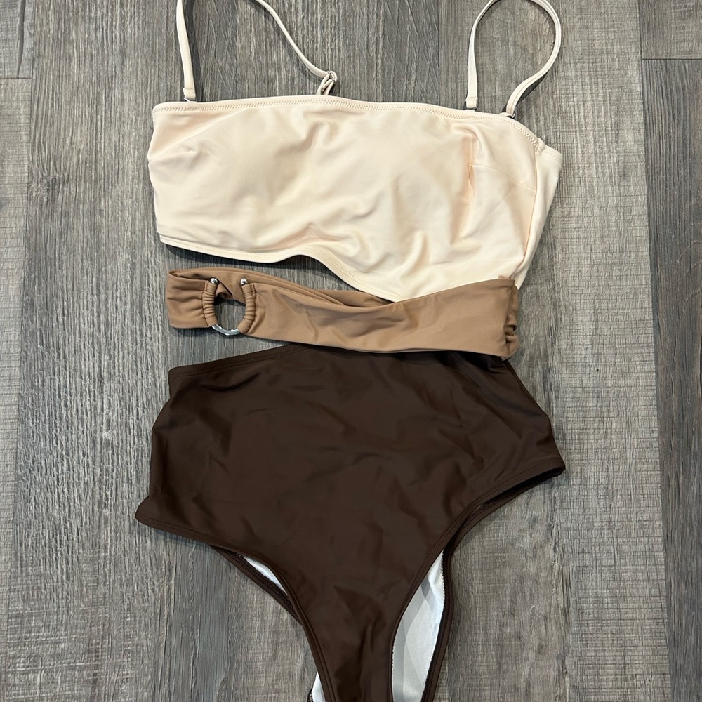 Cupshe Cream and Brown Women's One Piece Swimsuit